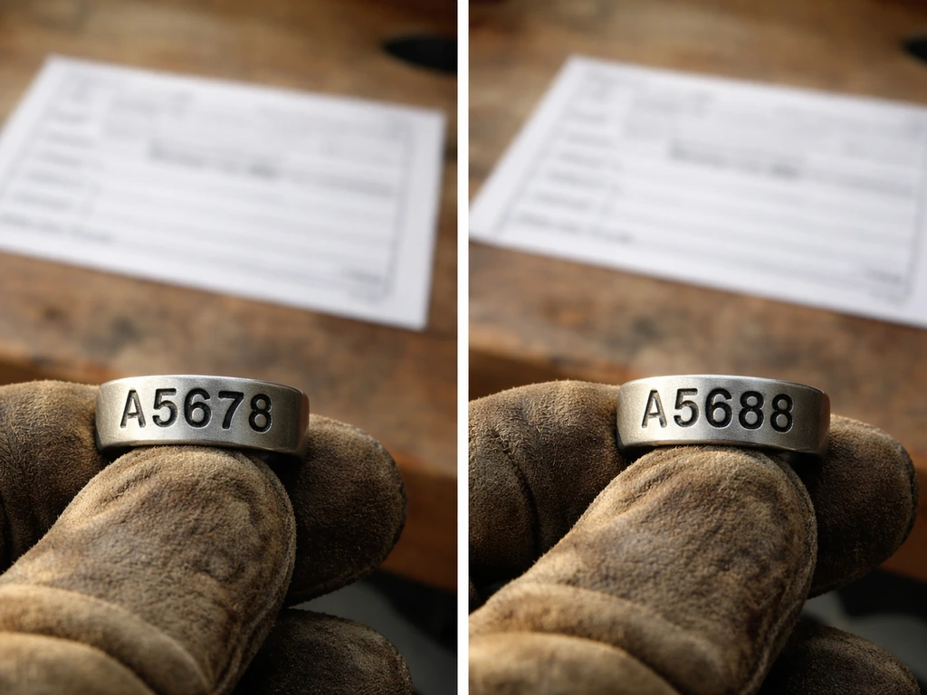 Close-up of bird leg band number next to mismatched paperwork ID, signaling a registration discrepancy.