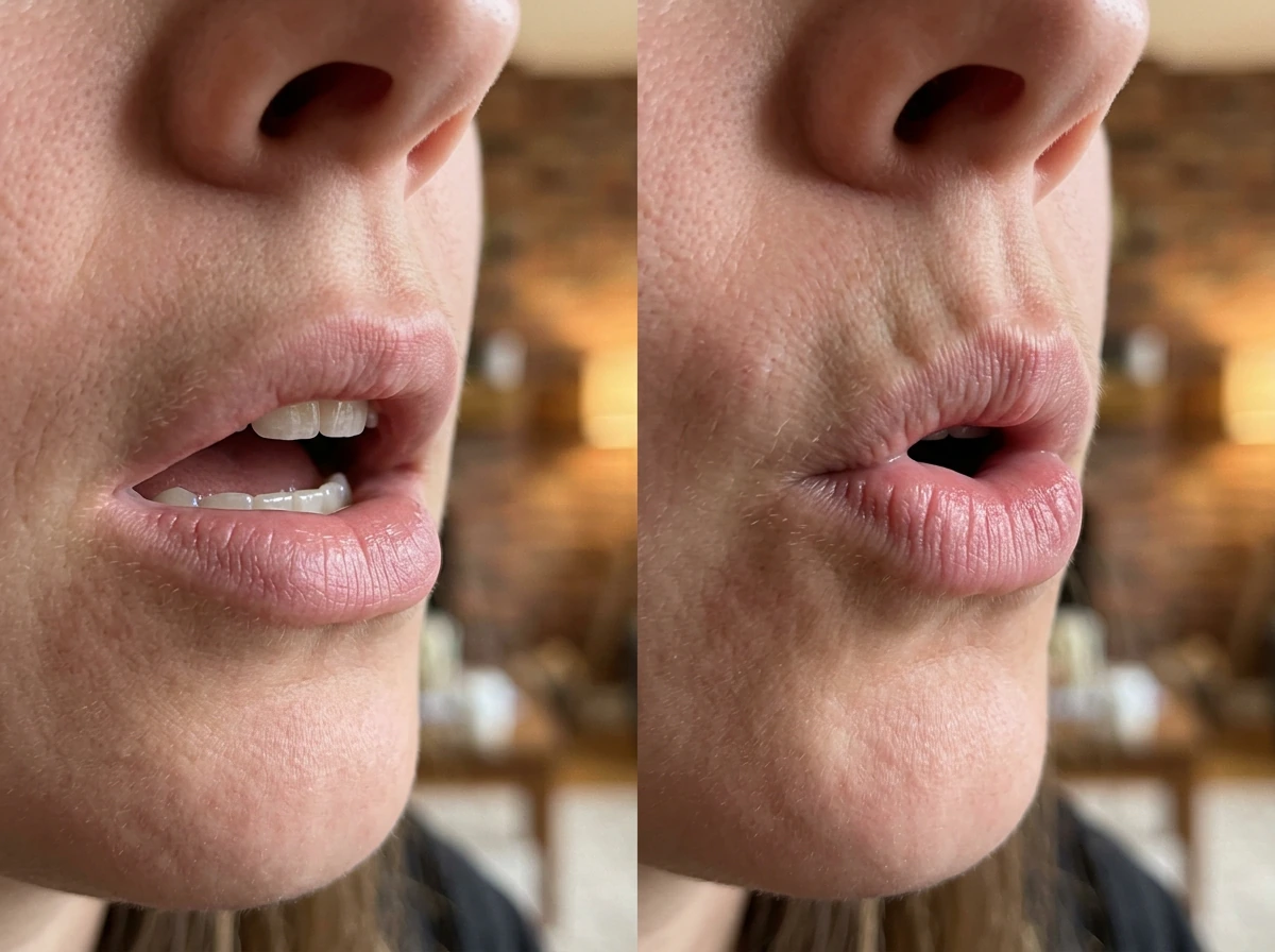 Comparison of lip opening too large vs corrected narrow opening for whistle tone.